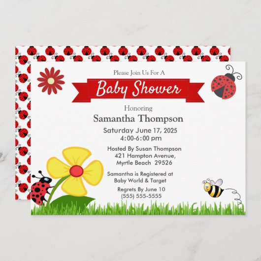 Ladybug und Bee Baby Dusche Einladung (Vorne/Hinten)