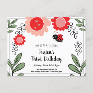 Ladybug und Blume Kindergeburtstag Party Einladung