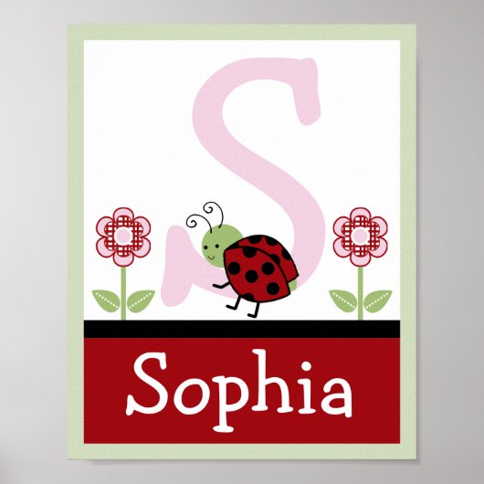 Ladybug und Blume Letter & Name Wall Art Poster (Vorne)