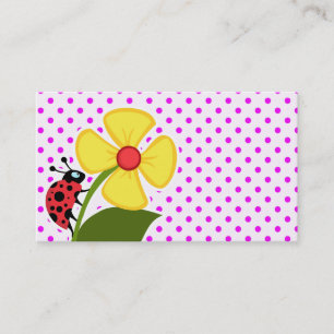 Ladybug und Blume über Fuchsia Polka Dots Visitenkarte