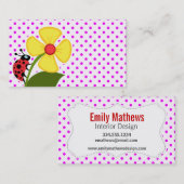 Ladybug und Blume über Fuchsia Polka Dots Visitenkarte (Vorne/Hinten)