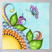 Ladybug und Butterfly Doodle Blume Poster (Vorne)