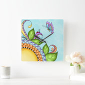 Ladybug und Butterfly Doodle Blume Quadratische Wanduhr (Zuhause)