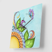 Ladybug und Butterfly Doodle Blume Quadratische Wanduhr (Winkel)