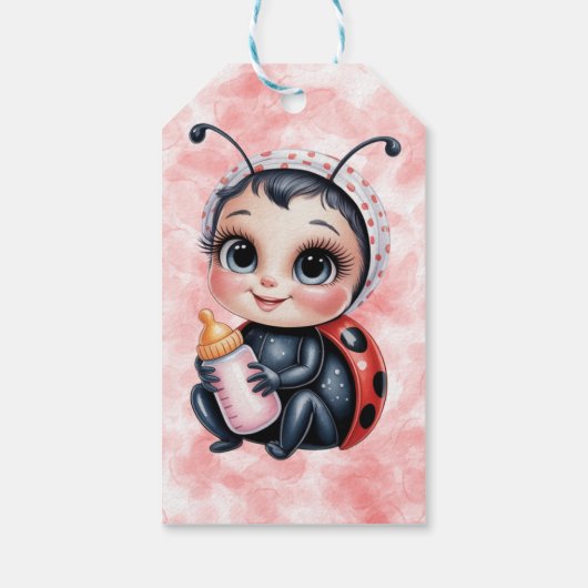 Ladybug und Butterfly Girl Babydusche Geschenkanhänger (Rückseite)
