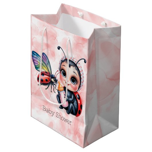 Ladybug und Butterfly Girl Babydusche Mittlere Geschenktüte (Vorderseite Schrägansicht)