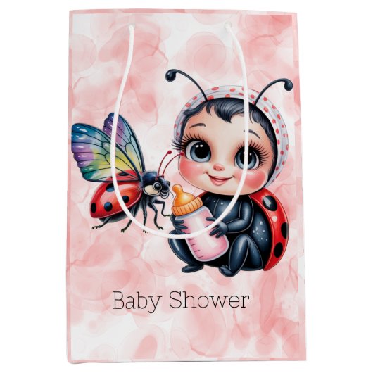 Ladybug und Butterfly Girl Babydusche Mittlere Geschenktüte (Vorderseite)
