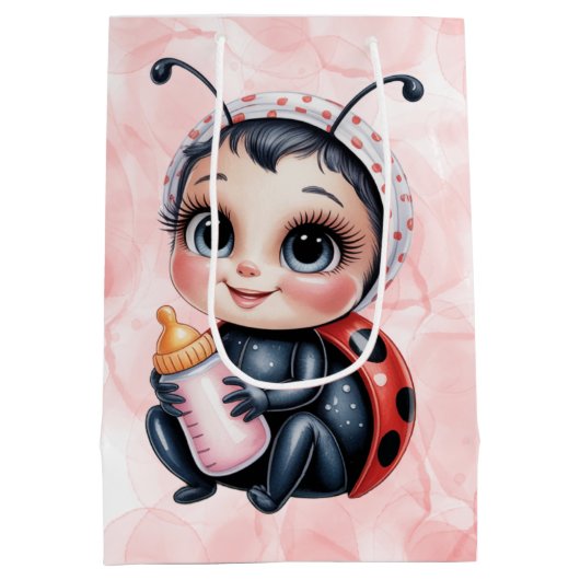 Ladybug und Butterfly Girl Babydusche Mittlere Geschenktüte (Rückseite)