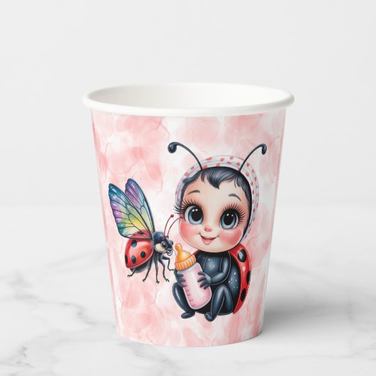 Ladybug und Butterfly Girl Babydusche Pappbecher (Rückseite)