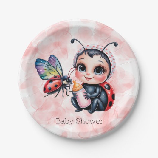 Ladybug und Butterfly Girl Babydusche Pappteller (Vorderseite)