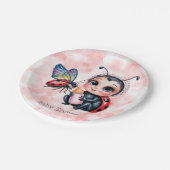 Ladybug und Butterfly Girl Babydusche Pappteller (Schrägansicht)