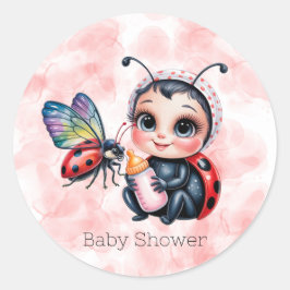Ladybug und Butterfly Girl Babydusche Runder Aufkleber