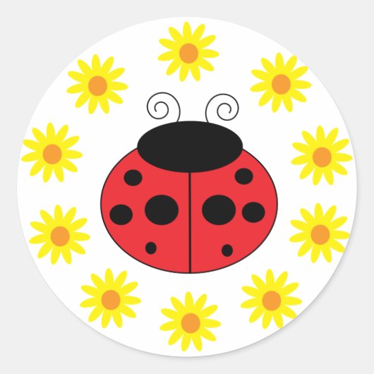 Ladybug und Daisies-Aufkleber Runder Aufkleber (Vorderseite)