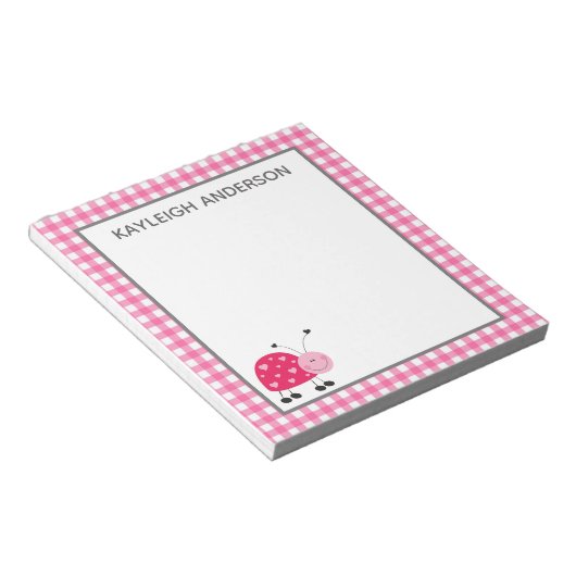Ladybug und Pink Gingham Notepad Notizblock (angewinkelt)