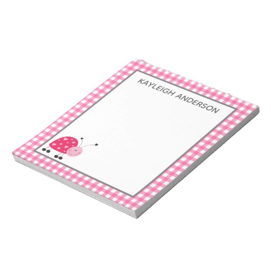 Ladybug und Pink Gingham Notepad Notizblock (Rotiert)