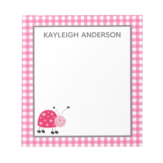 Ladybug und Pink Gingham Notepad Notizblock (Vorderseite)