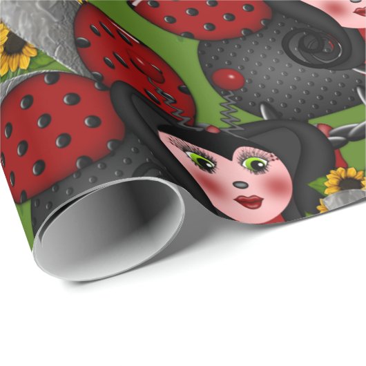 Ladybug und Sonnenblumen Geschenkpapier (Rolleneckpunkt)