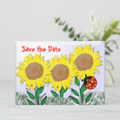 Ladybug und Sonnenblumen Save The Date (Stehend Vorderseite)