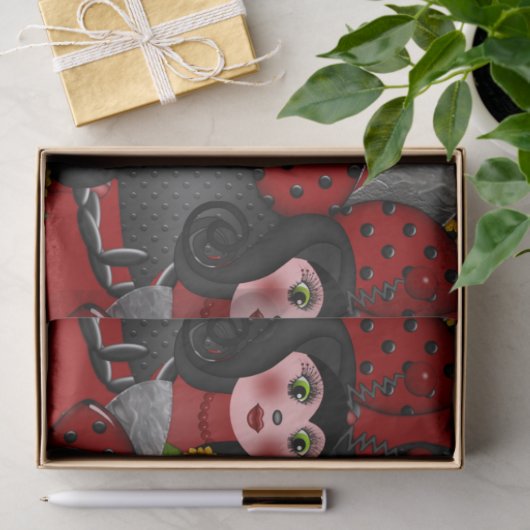 Ladybug und Sunflowers-Diagonal-Red Seidenpapier (Geschenk)