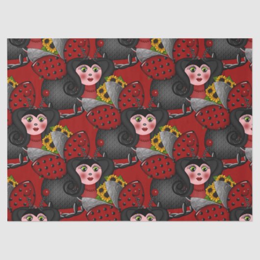 Ladybug und Sunflowers-Diagonal-Red Seidenpapier (Vorderseite)