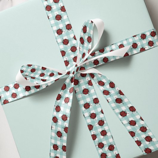 Ladybug und Türkis Gingham Nattern Muster Satinband