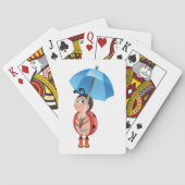 Ladybug unter einem Schirm, der Spielkarten spielt (Rückseite)