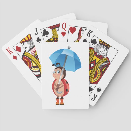 Ladybug unter einem Schirm, der Spielkarten spielt (Rückseite)