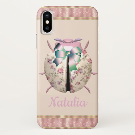 Ladybug Veilchen und Rose niedliches Rosa Case-Mate iPhone Hülle (Rückseite)