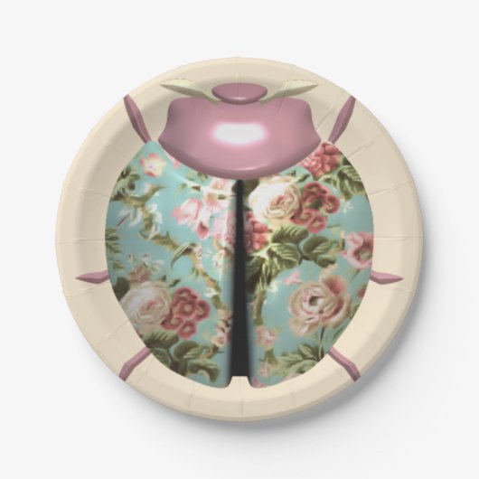 Ladybug viktorianische blühende Rose chinta blue p Pappteller (Vorderseite)