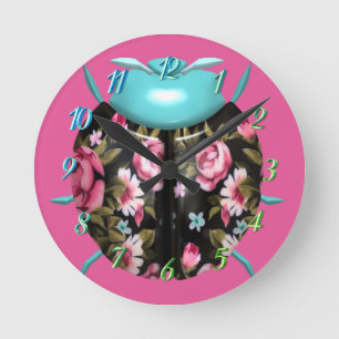 Ladybug viktorianische blumengeschmückte Vintage R Runde Wanduhr