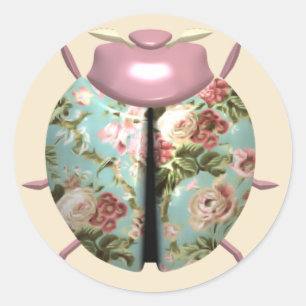 Ladybug viktorianisches Blumenchintz Rosa niedlich Runder Aufkleber