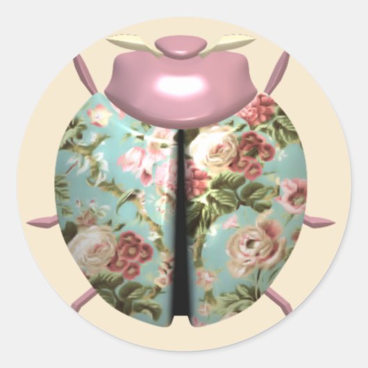 Ladybug viktorianisches Blumenchintz Rosa niedlich Runder Aufkleber (Vorderseite)