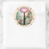 Ladybug viktorianisches Blumenchintz Rosa niedlich Runder Aufkleber (Tasche)