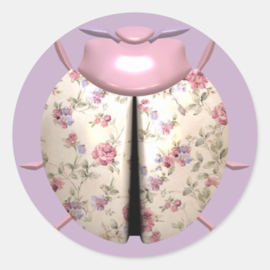 Ladybug violette Rose niedliches lila Blumenrosa Runder Aufkleber (Vorderseite)