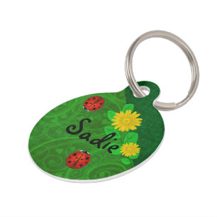 Ladybug Whimsey 3D Folk Art PETS NAME Haustiermarke