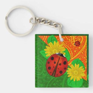 Ladybug Whimsey 3D Folk Art Schlüsselanhänger