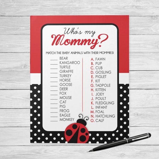 Ladybug Who is My Mommy Baby Animal Shower Game Notizblock
