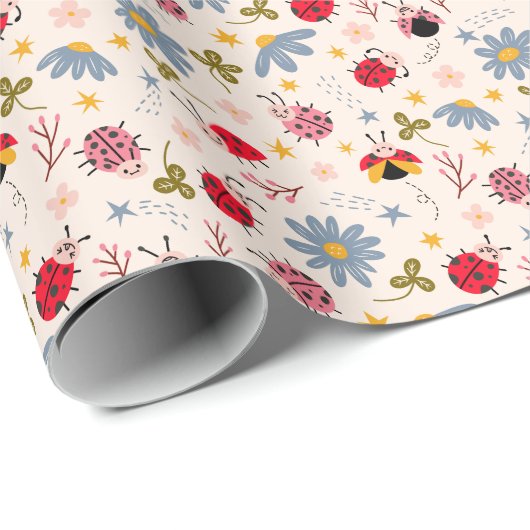 Ladybug Wildblume Pattern Geschenkpapier (Rolleneckpunkt)