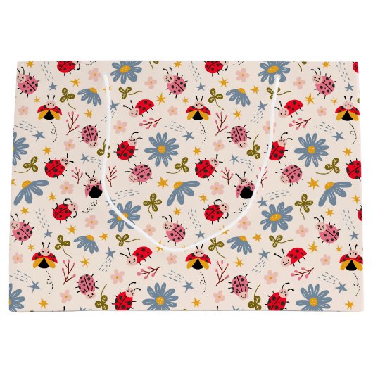 Ladybug Wildblume Pattern Große Geschenktüte (Vorderseite)