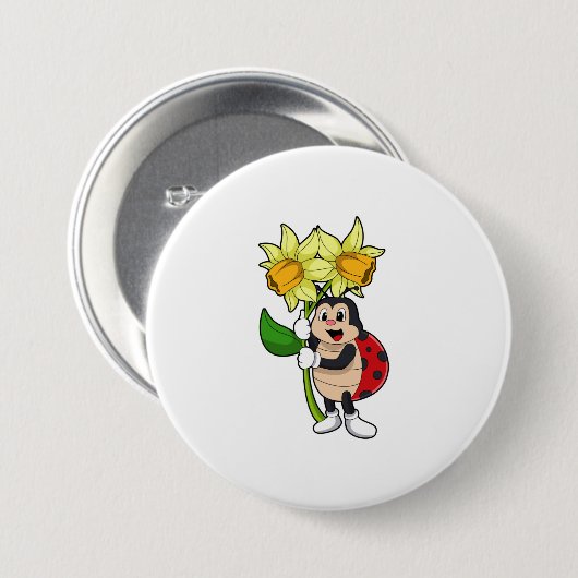 Ladybug with Flower Daffodil Button (Vorne & Hinten)