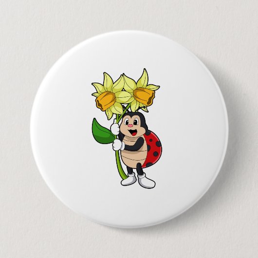 Ladybug with Flower Daffodil Button (Vorderseite)