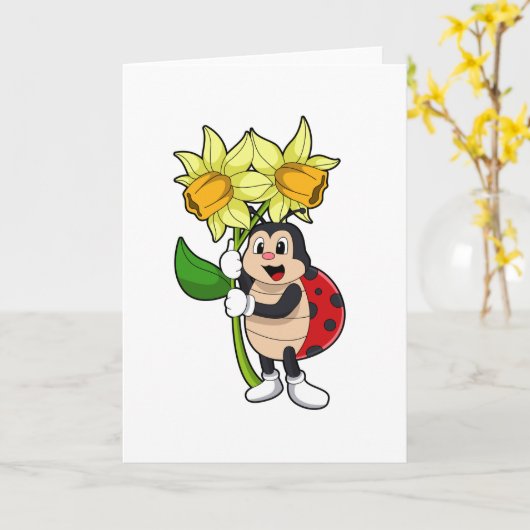 Ladybug with Flower Daffodil Karte (Gelbe Blume)