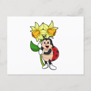 Ladybug with Flower Daffodil Postkarte