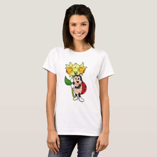 Ladybug with Flower Daffodil T-Shirt (Vorne ganz)
