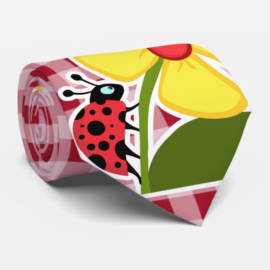 Ladybug zu Carmine Red Gingham Krawatte (Gerollt)