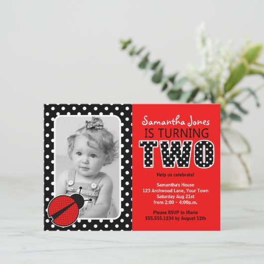 Ladybug Zweite Geburtstagspartei Einladung (Stehend Vorderseite)