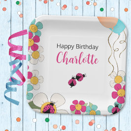 Ladybugs and Blume Square Geburtstagsparty Pappteller