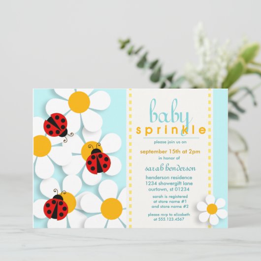 Ladybugs and Daisies Baby Sprinkle Einladungen (Stehend Vorderseite)