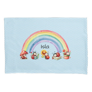 Ladybugs and Rainbow Blue Dot Kids Pillowcase Kissenbezug