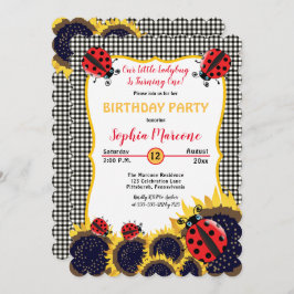 Ladybugs and Sunflowers Girl 1. Geburtstag Party Einladung